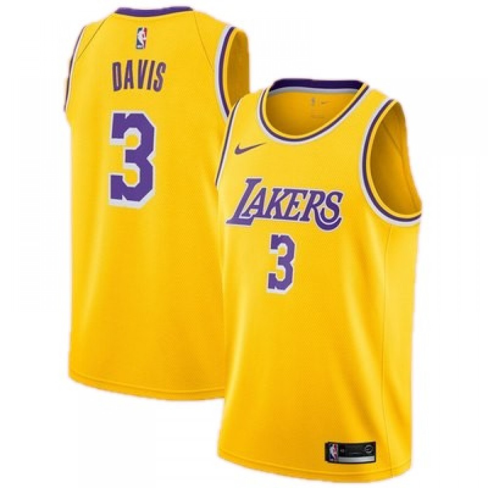 Men's Los Angeles Lakers Anthony Davis #3 Yellow 18-19 Swingman Jersey - Icon Edition-Pro Kit Vault | Brand New 26/27 Sports Jerseys